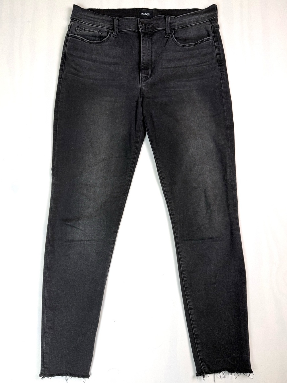 Hudson Blair High Rise Super Skinny Ankle Jeans Black Raw Hem Size 30